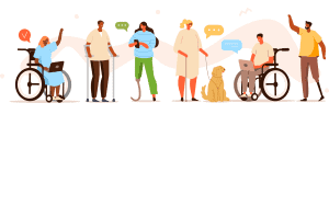 Ilustración de seis personas en situación de discapacidad